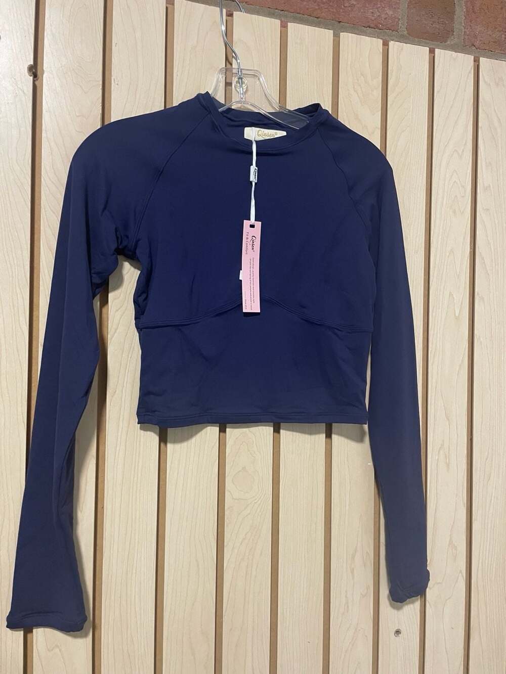 Qinsen Long Sleeve Crop Top Navy Blue Size XS
